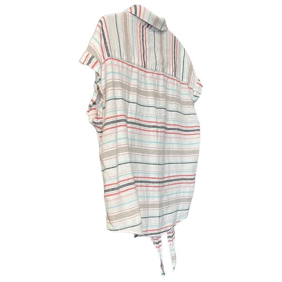 2 WEATHERPROOF VINTAGE CAP SLEEVE BUTTON BLOUSES, WOMENS, L, MULTI & NAVY/WHITE - Picture 3 of 12